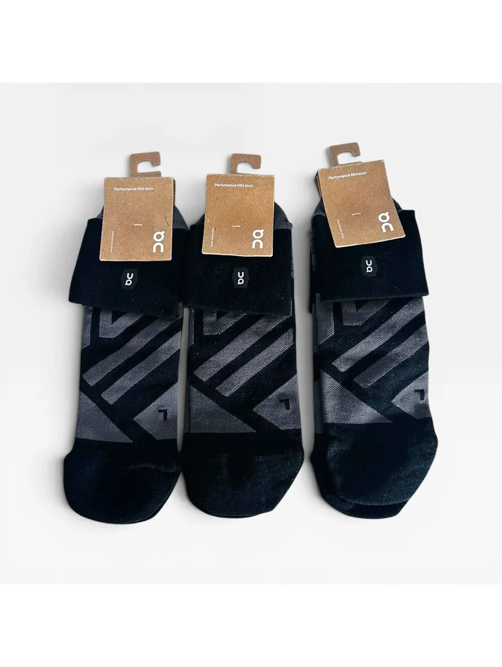 3 Pack NWT On Running Performance Mid Socks Black Shadow XL (11.5-12.5)